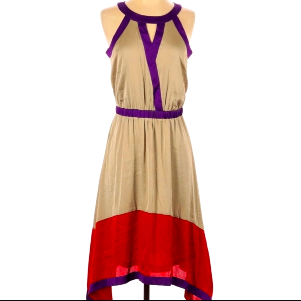 NWT-(Med.) Outback Red Halter Style Color Block Midi Dress